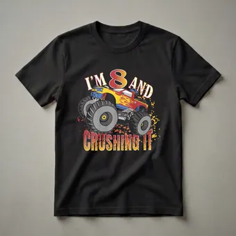 8th Birthday Monster Truck Crushing It Graphic T-Shirt for Kids