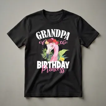 Grandpa of the Birthday Princess Floral Flamingo T-Shirt