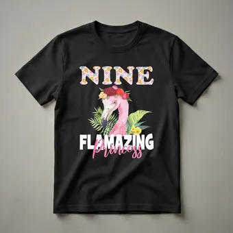 Nine Flamazing Princess Flamingo 9th Birthday T-Shirt for Girls