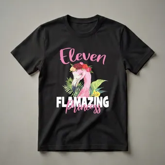 Eleven Flamazing Princess Flamingo 11th Birthday T-Shirt for Girls