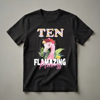 Ten Birthday Princess Flamingo Floral T-Shirt for Girls Turning 10