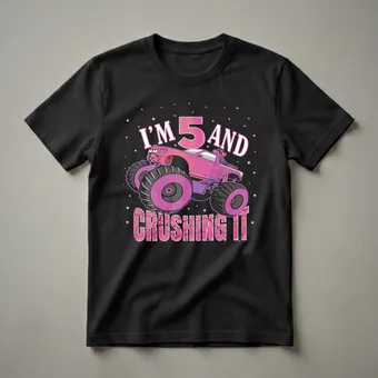5th Birthday Girl Monster Truck Crushing It T-Shirt