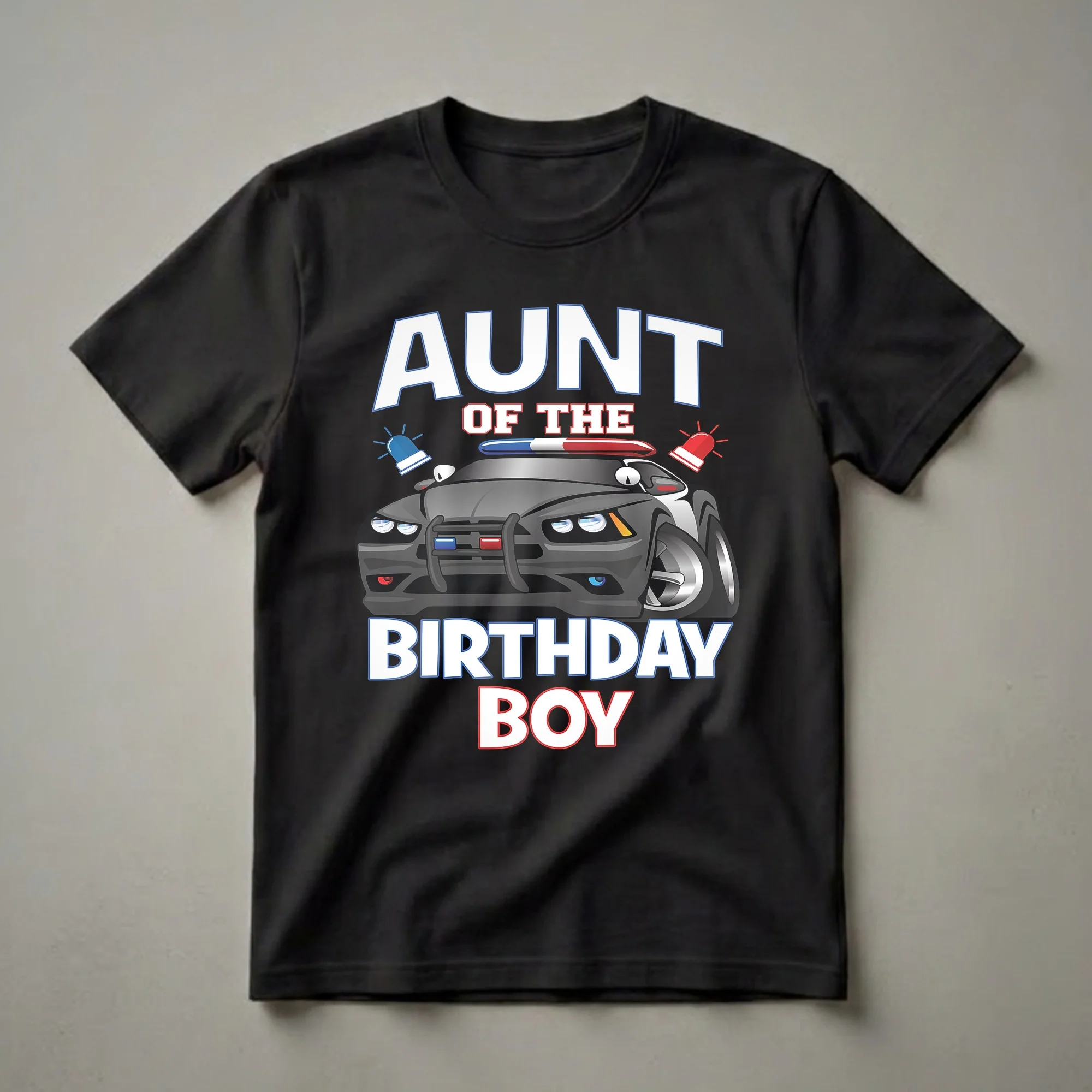 Aunt of the Birthday Boy Police Car Graphic T-Shirt