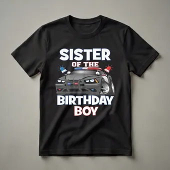 Sister Of The Birthday Boy Police Car Graphic T-Shirt
