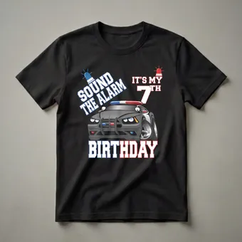 Sound The Alarm It's My 7th Birthday Police Car Graphic T-Shirt