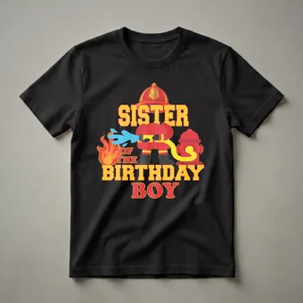 Sister of the Birthday Boy Firefighter Graphic T-Shirt