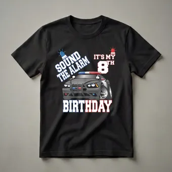 Sound The Alarm It's My 8th Birthday Police Car Graphic T-Shirt