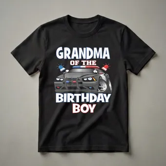Grandma Of The Birthday Boy Police Car Graphic T-Shirt