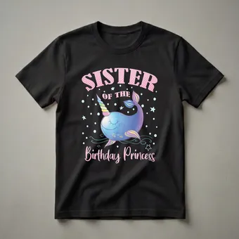 Sister Of The Birthday Princess Narwhal Unicorn T-Shirt