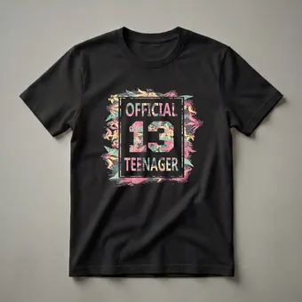 Official 13 Teenager Floral Graphic Distressed T-Shirt