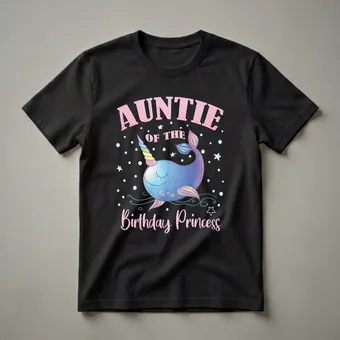 Auntie of the Birthday Princess Narwhal Unicorn T-Shirt
