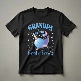 Grandpa of the Birthday Princess Narwhal Graphic T-Shirt