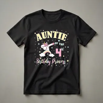 Auntie of the 4th Birthday Princess Unicorn Graphic T-Shirt