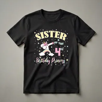 Sister Of The 4th Birthday Princess Unicorn Graphic T-Shirt