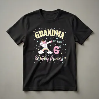 Grandma of the 6th Birthday Princess Unicorn Graphic T-Shirt