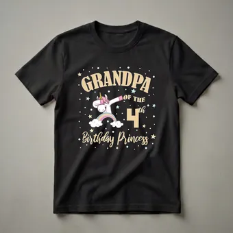 Grandpa Of The 4th Birthday Princess Unicorn Graphic T-Shirt