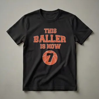 This Baller Is Now 7 - Kids 7th Birthday Basketball T-Shirt