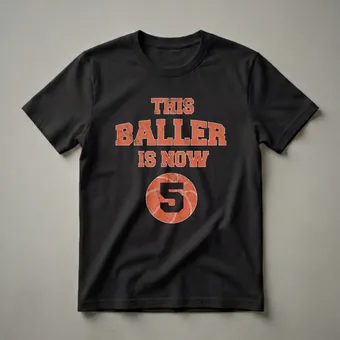 This Baller Is Now 5 - 5th Birthday Basketball T-Shirt for Kids