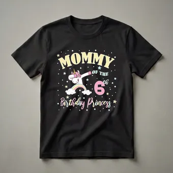 Mommy of the 6th Birthday Princess Unicorn Graphic T-Shirt