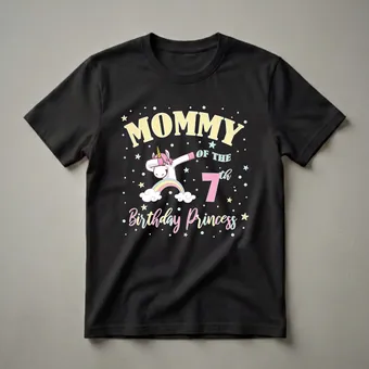 Mommy Of The 7th Birthday Princess Unicorn Graphic T-Shirt