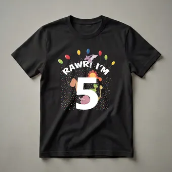Rawr I'm 5 Dinosaur Birthday T-Shirt for 5-Year-Olds