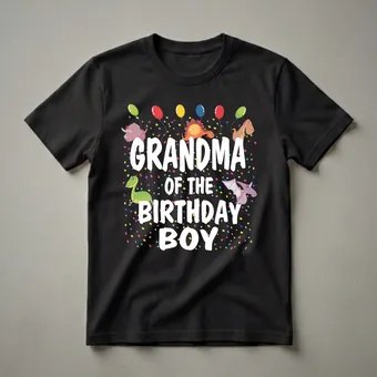 Grandma Of The Birthday Boy Dinosaur Theme T-Shirt for Parties