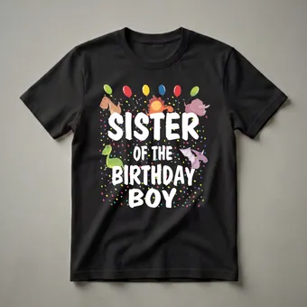Sister of the Birthday Boy Dinosaur Theme T-Shirt for Parties