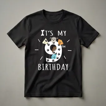 It's My 9th Birthday Dog Lover Graphic T-Shirt for Kids