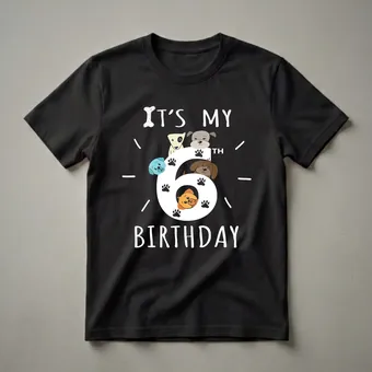 It's My 6th Birthday Dog Lover Graphic T-Shirt for Kids