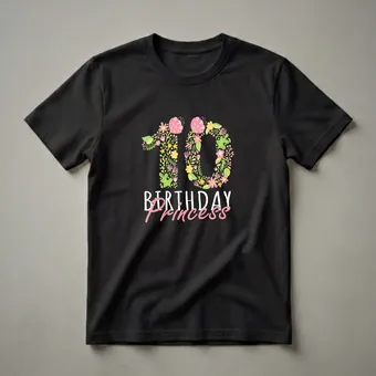 10th Birthday Princess Floral Graphic T-Shirt for Girls