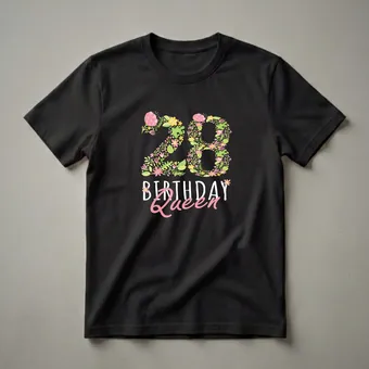 28th Birthday Queen Floral Graphic T-Shirt for Women Turning 28