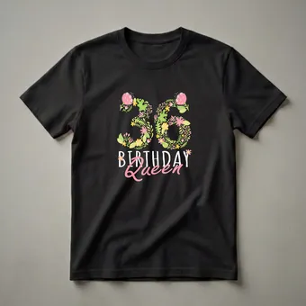 36th Birthday Queen Floral Graphic T-Shirt for Women Turning 36