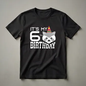 It's My 6th Birthday Raccoon Graphic T-Shirt for Kids