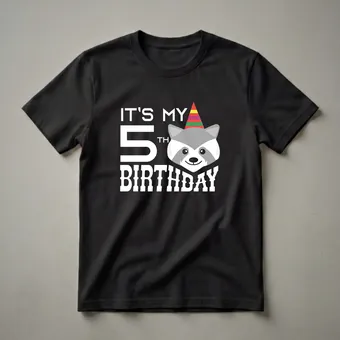 It's My 5th Birthday Raccoon Graphic T-Shirt for Kids