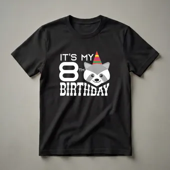 It's My 8th Birthday Raccoon Graphic T-Shirt for Kids