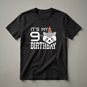 It's My 9th Birthday Raccoon Graphic T-Shirt for Kids