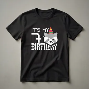 It's My 7th Birthday Raccoon Graphic T-Shirt for Kids