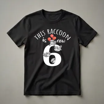This Raccoon Is Now 6 Years Old Birthday Graphic T-Shirt for Kids