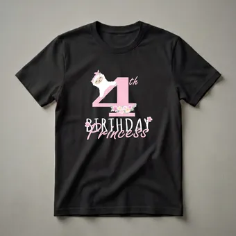4th Birthday Princess Llama Graphic T-Shirt for Girls
