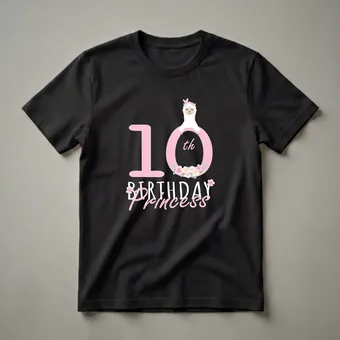 10th Birthday Princess Llama Graphic T-Shirt for Girls