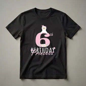 6th Birthday Princess Llama Graphic T-Shirt for Girls