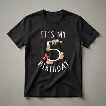 It's My 5th Birthday Sloth Graphic T-Shirt for Kids