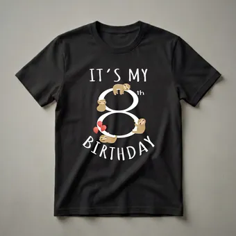 It's My 8th Birthday Sloth Graphic T-Shirt for Kids