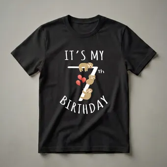 It's My 7th Birthday Sloth Graphic T-Shirt for Kids