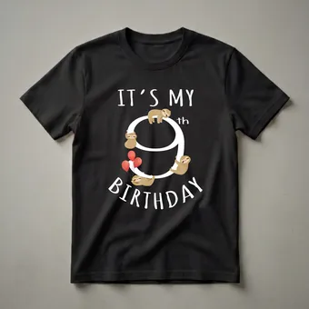 It's My 9th Birthday Sloth Graphic T-Shirt for Kids