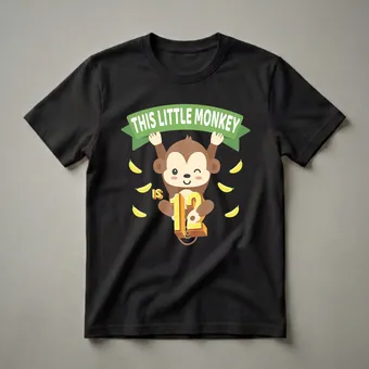 This Little Monkey Is 12 Years Old Birthday T-Shirt for Kids