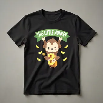 This Little Monkey Is 3 Years Old Birthday T-Shirt for Kids