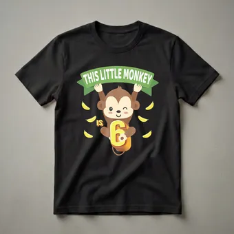 This Little Monkey Is 6 Years Old Birthday T-Shirt for Kids