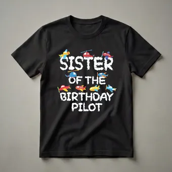 Sister of the Birthday Pilot Cloud and Airplane Graphic T-Shirt