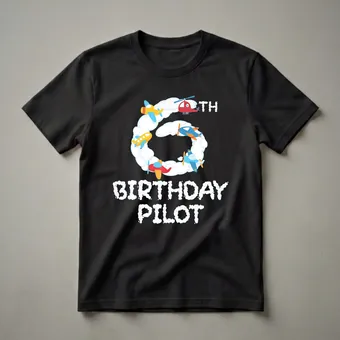 6th Birthday Pilot Aviator Graphic T-Shirt for Kids